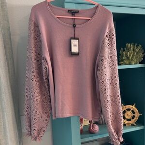 NWT Adrianna Papell Women's Mauve Lace Sleeve Top XL
